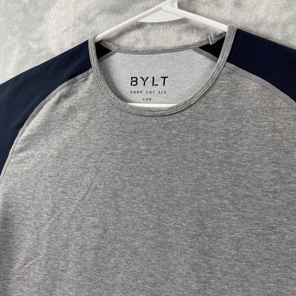BYLT Basics T-Shirt men's Medium Drop Cut Lux Short Sleeve Blue Gray Colorblock - Picture 3 of 10